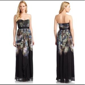 BLACK MULTI-COLORED ‘TAE’ PRINTED STRAPLESS GOWN